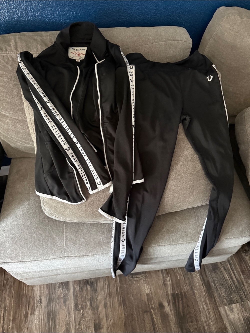 True Religion Black Track Jacket and Joggers with White Logo Tape